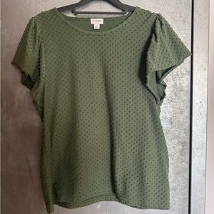 J. Crew Green Ruffled Short Sleeve Blouse